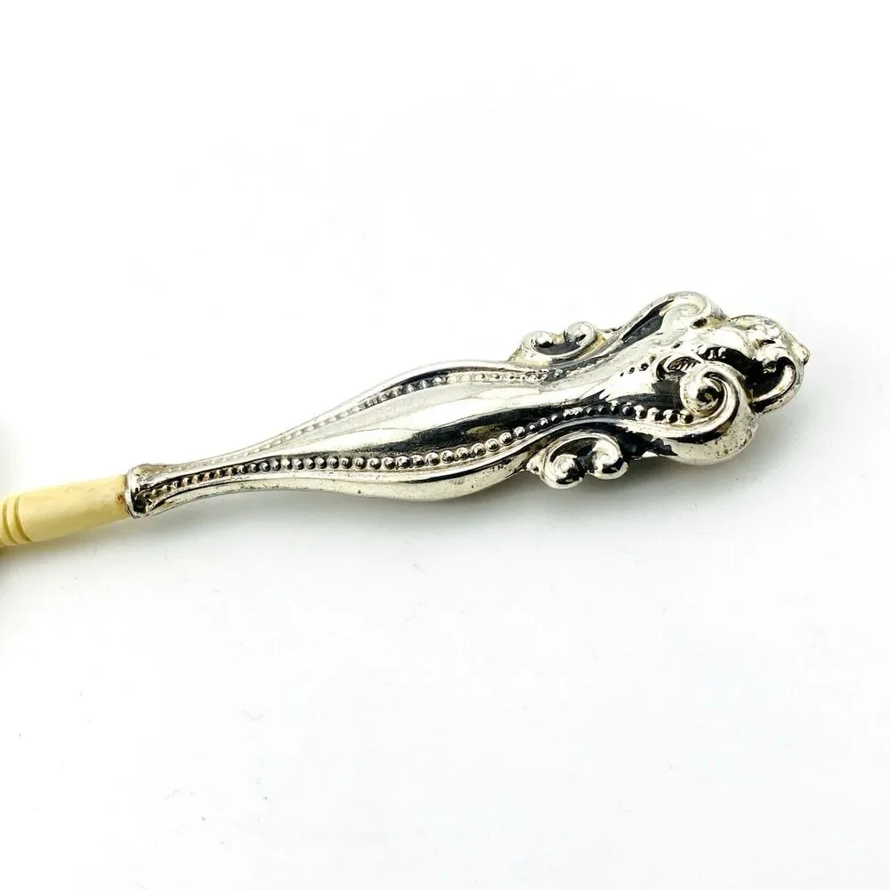 Antique Beard or Moustache Comb with Sterling Silver Repousse Handle